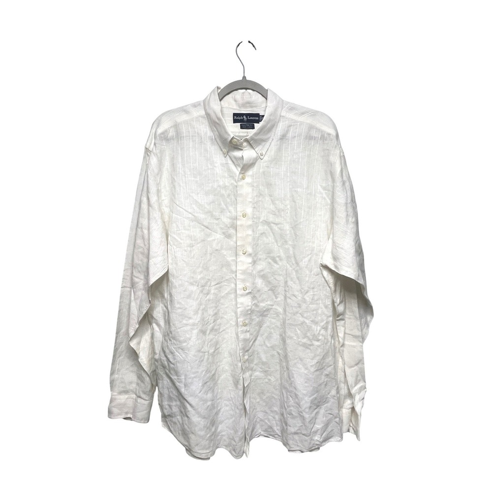Ralph Lauren Mens XXL White 100% Linen Custom Fit Button Down Shirt - Picture 1 of 7